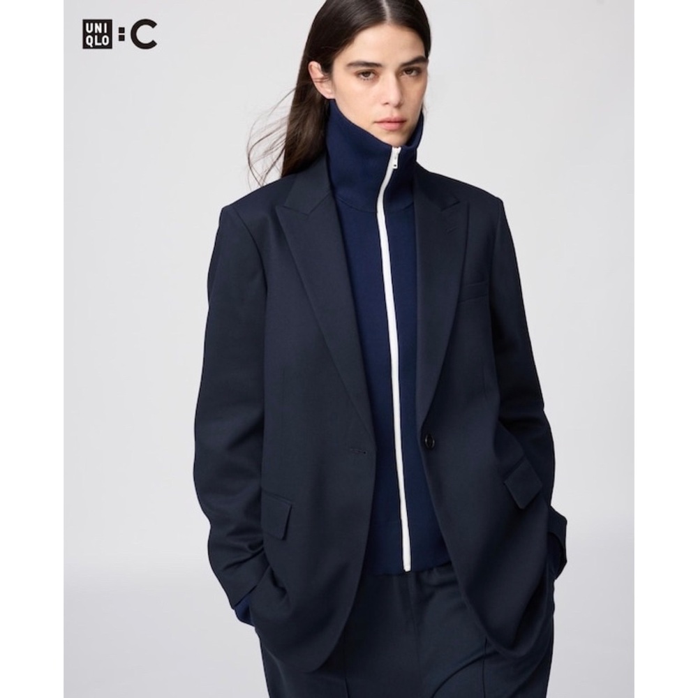 $70 NWT Uniqlo :C Navy Blue Single Breasted Tailored Jacket Blazer Minimalist S